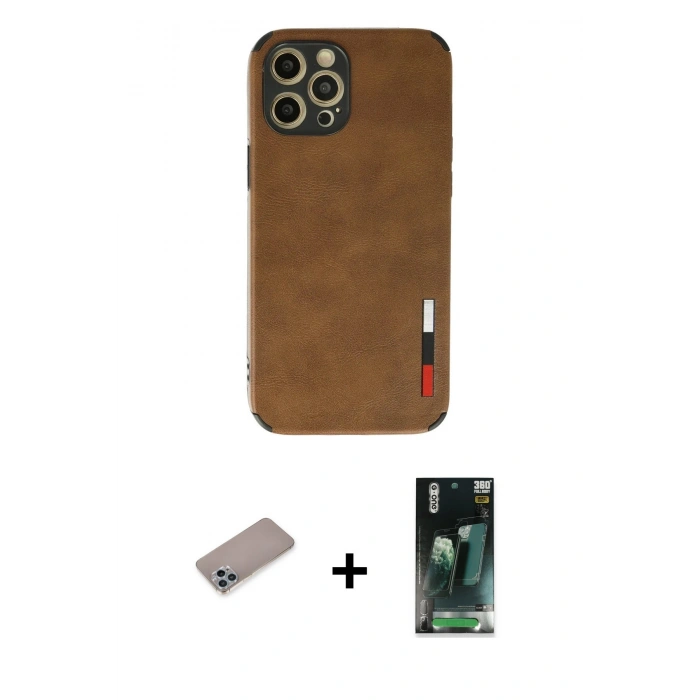 MARSİLYAN™- iPhone 12 Pro Max Kılıf Doruk Asil Koleksiyonu - Şeffaf 360 Full Body Arka Koruyucu + Shine Kamera Lens Koruma Cam - SABE