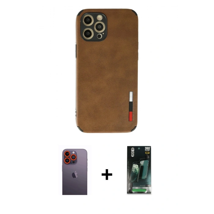 MARSİLYAN™- iPhone 12 Pro Max Kılıf Doruk Asil Koleksiyonu - Şeffaf 360 Full Body Arka Koruyucu + Neon Fosforlu Kamera Lens - TU