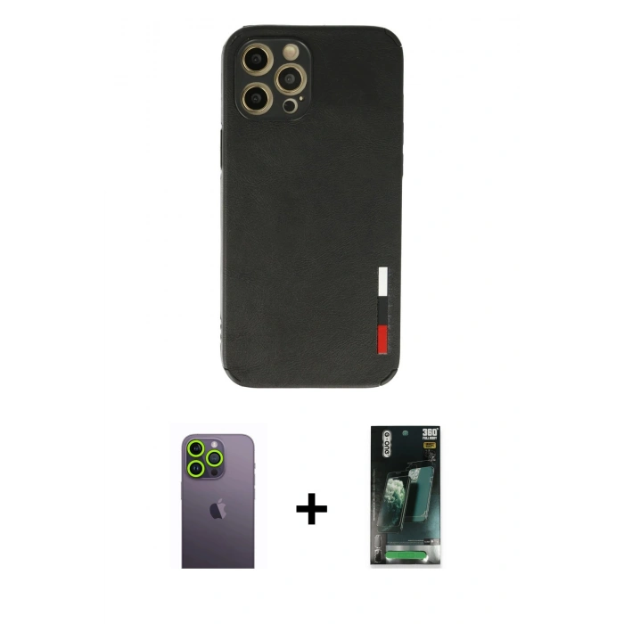MARSİLYAN™- iPhone 12 Pro Max Kılıf Doruk Asil Koleksiyonu - Şeffaf 360 Full Body Arka Koruyucu + Neon Fosforlu Kamera Lens - YL