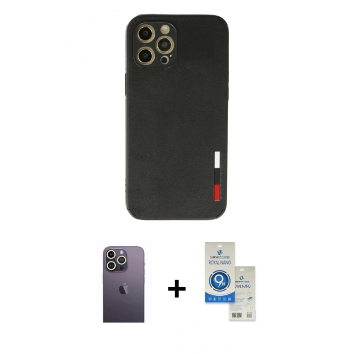 MARSİLYAN™- iPhone 12 Pro Max Kılıf Doruk Asil Koleksiyonu - Şeffaf Royal Nano Ekran Koruyucu + Neon Fosforlu Kamera Lens - BZ