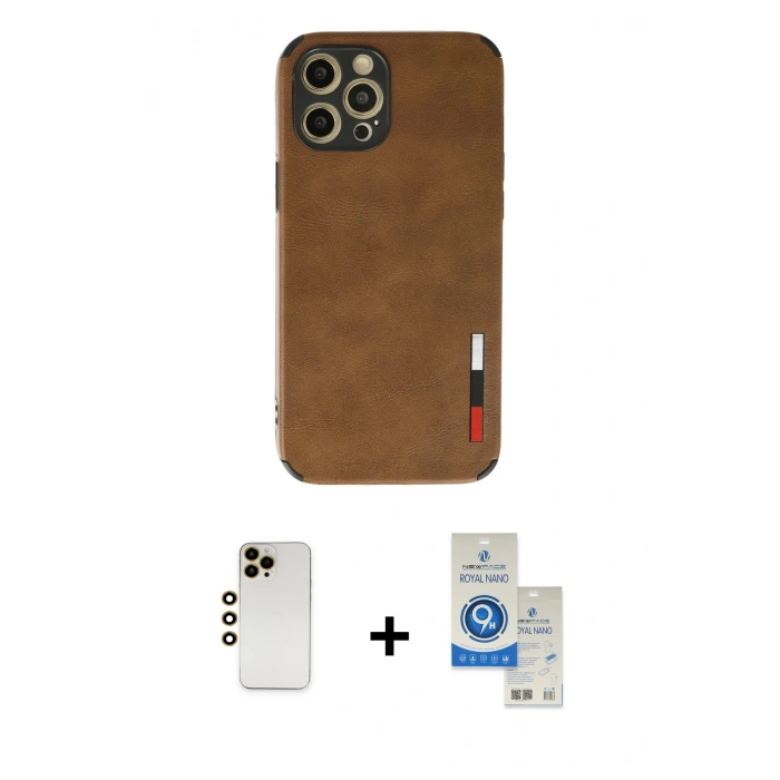 MARSİLYAN™- iPhone 12 Pro Max Kılıf Doruk Asil Koleksiyonu - Şeffaf Royal Nano Ekran Koruyucu + Shine Kamera Lens - GD