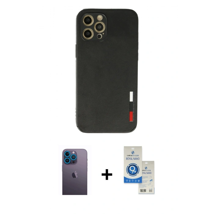 MARSİLYAN™- iPhone 12 Pro Max Kılıf Doruk Asil Koleksiyonu - Şeffaf Royal Nano Ekran Koruyucu + Neon Fosforlu Kamera Lens - MI