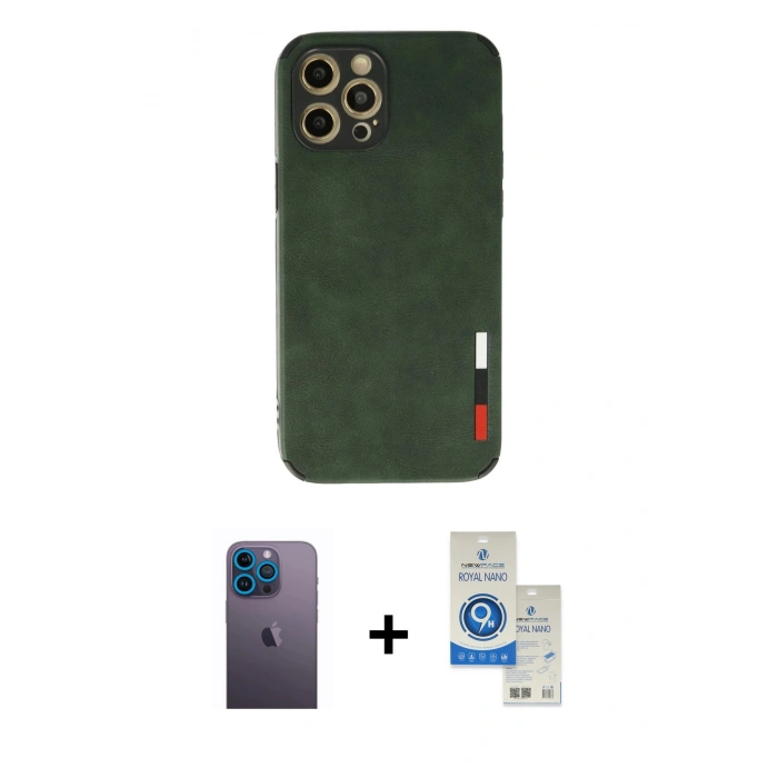 MARSİLYAN™- iPhone 12 Pro Max Kılıf Doruk Asil Koleksiyonu - Şeffaf Royal Nano Ekran Koruyucu + Neon Fosforlu Kamera Lens - MI