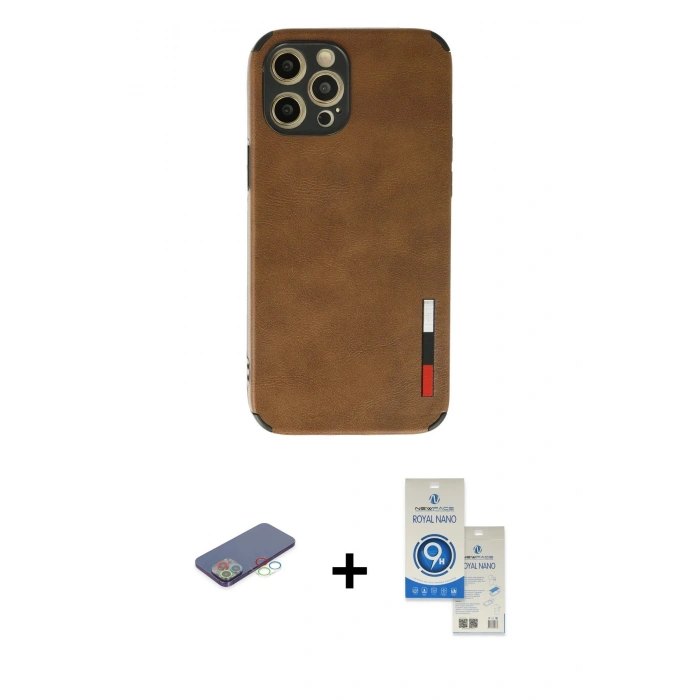 MARSİLYAN™- iPhone 12 Pro Max Kılıf Doruk Asil Koleksiyonu - Şeffaf Royal Nano Ekran Koruyucu + Renkli Kamera Lens Koruma Cam - MI