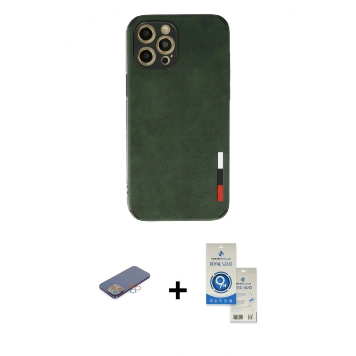 MARSİLYAN™- iPhone 12 Pro Max Kılıf Doruk Asil Koleksiyonu - Şeffaf Royal Nano Ekran Koruyucu + Renkli Kamera Lens Koruma Cam - PE