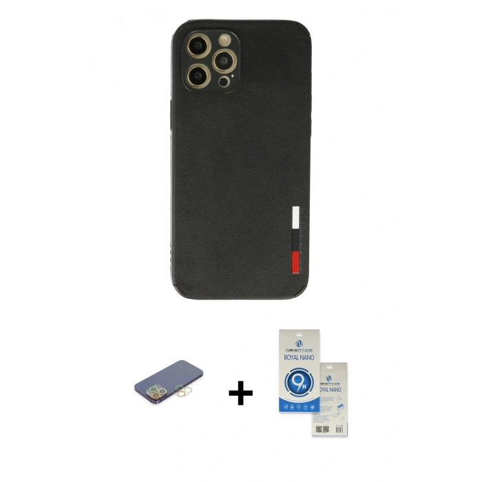 MARSİLYAN™- iPhone 12 Pro Max Kılıf Doruk Asil Koleksiyonu - Şeffaf Royal Nano Ekran Koruyucu + Renkli Kamera Lens Koruma Cam - SI