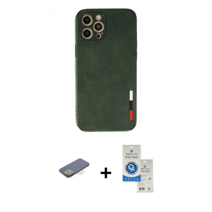 MARSİLYAN™- iPhone 12 Pro Max Kılıf Doruk Asil Koleksiyonu - Şeffaf Royal Nano Ekran Koruyucu + Renkli Kamera Lens Koruma Cam - SI