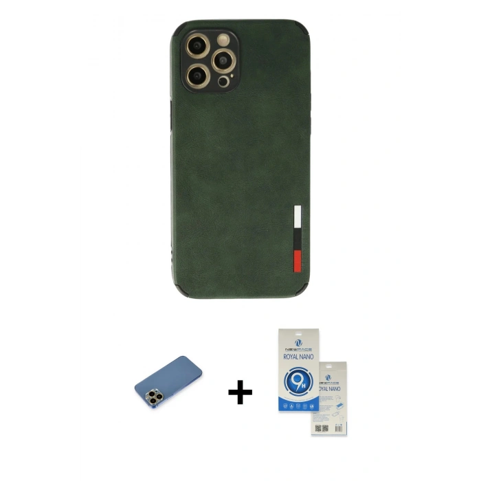 MARSİLYAN™- iPhone 12 Pro Max Kılıf Doruk Asil Koleksiyonu - Şeffaf Royal Nano Ekran Koruyucu + Shine Kamera Lens Koruma Cam - GD
