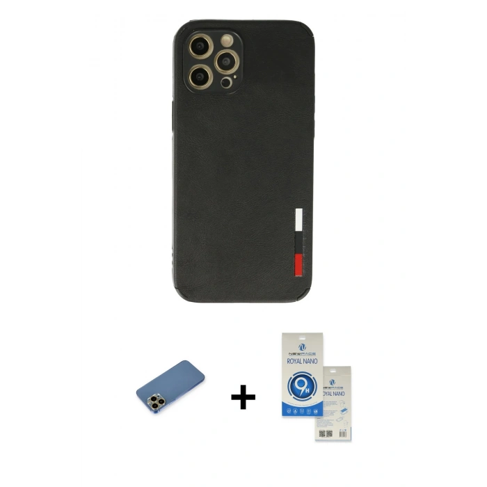 MARSİLYAN™- iPhone 12 Pro Max Kılıf Doruk Asil Koleksiyonu - Şeffaf Royal Nano Ekran Koruyucu + Shine Kamera Lens Koruma Cam - GD