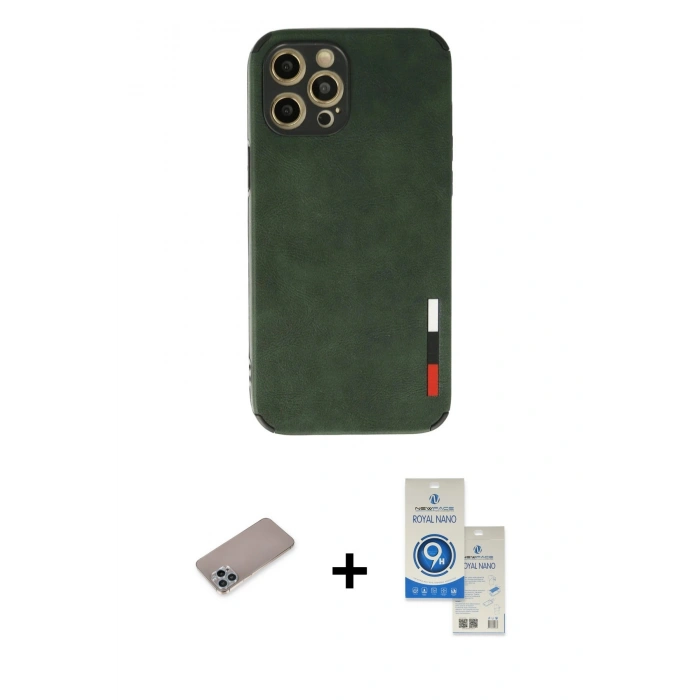 MARSİLYAN™- iPhone 12 Pro Max Kılıf Doruk Asil Koleksiyonu - Şeffaf Royal Nano Ekran Koruyucu + Shine Kamera Lens Koruma Cam - SABE