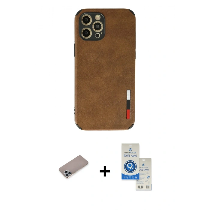 MARSİLYAN™- iPhone 12 Pro Max Kılıf Doruk Asil Koleksiyonu - Şeffaf Royal Nano Ekran Koruyucu + Shine Kamera Lens Koruma Cam - SABE