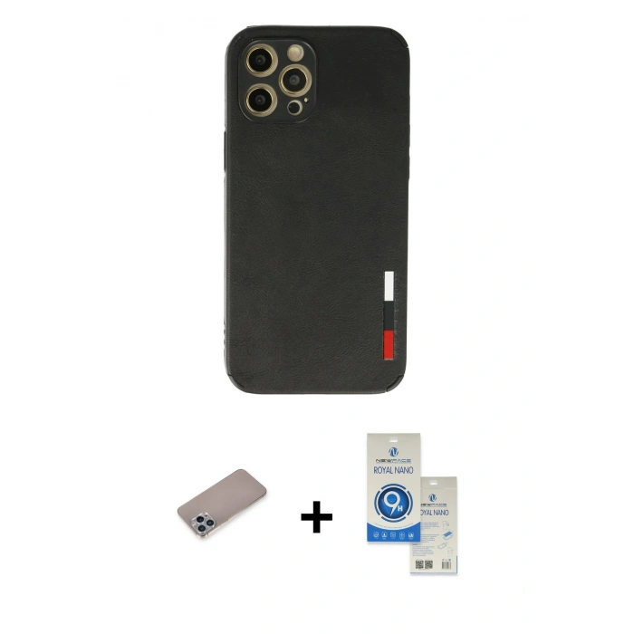 MARSİLYAN™- iPhone 12 Pro Max Kılıf Doruk Asil Koleksiyonu - Şeffaf Royal Nano Ekran Koruyucu + Shine Kamera Lens Koruma Cam - SABE