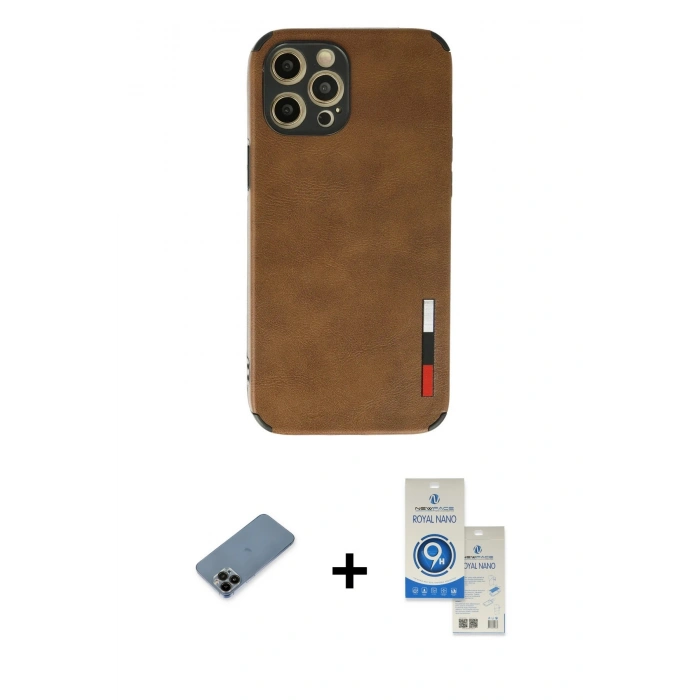 MARSİLYAN™- iPhone 12 Pro Max Kılıf Doruk Asil Koleksiyonu - Şeffaf Royal Nano Ekran Koruyucu + Shine Kamera Lens Koruma Cam - SH