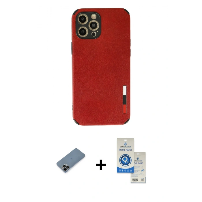MARSİLYAN™- iPhone 12 Pro Max Kılıf Doruk Asil Koleksiyonu - Şeffaf Royal Nano Ekran Koruyucu + Shine Kamera Lens Koruma Cam - SH