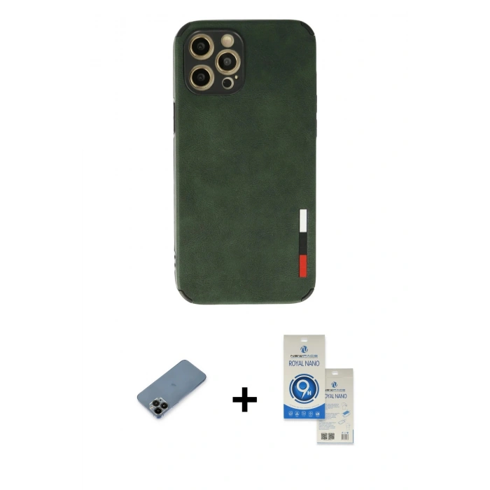 MARSİLYAN™- iPhone 12 Pro Max Kılıf Doruk Asil Koleksiyonu - Şeffaf Royal Nano Ekran Koruyucu + Shine Kamera Lens Koruma Cam - SH