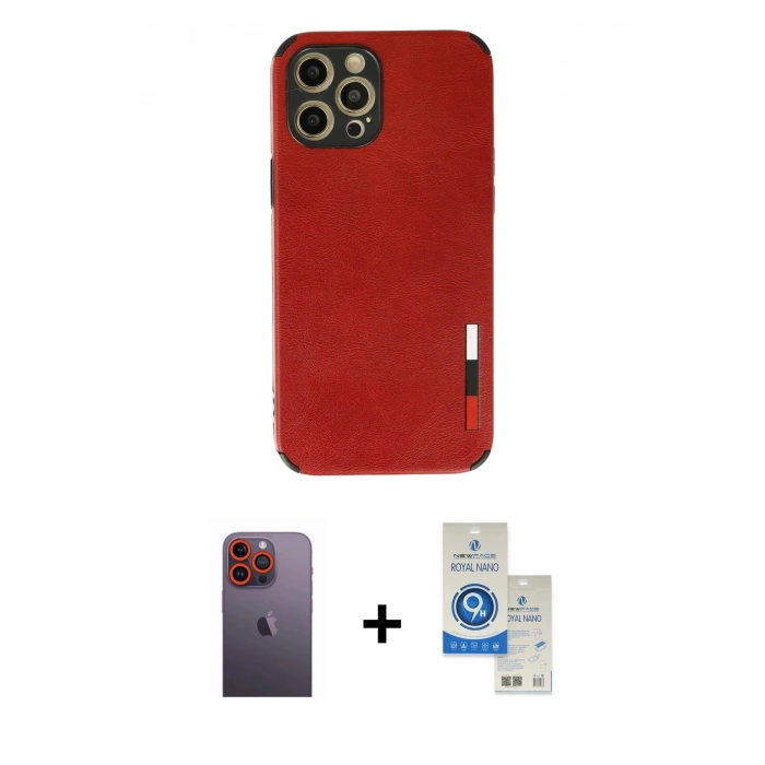 MARSİLYAN™- iPhone 12 Pro Max Kılıf Doruk Asil Koleksiyonu - Şeffaf Royal Nano Ekran Koruyucu + Neon Fosforlu Kamera Lens - TU