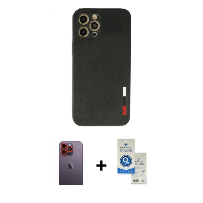 MARSİLYAN™- iPhone 12 Pro Max Kılıf Doruk Asil Koleksiyonu - Şeffaf Royal Nano Ekran Koruyucu + Neon Fosforlu Kamera Lens - TU