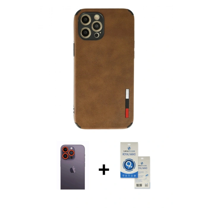 MARSİLYAN™- iPhone 12 Pro Max Kılıf Doruk Asil Koleksiyonu - Şeffaf Royal Nano Ekran Koruyucu + Neon Fosforlu Kamera Lens - TU