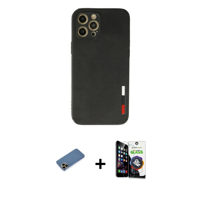 MARSİLYAN™- iPhone 12 Pro Max Kılıf Doruk Asil Koleksiyonu - Şeffaf Temperli Cam Ekran Koruyucu + Gold Shine Kamera Lens Koruma Cam