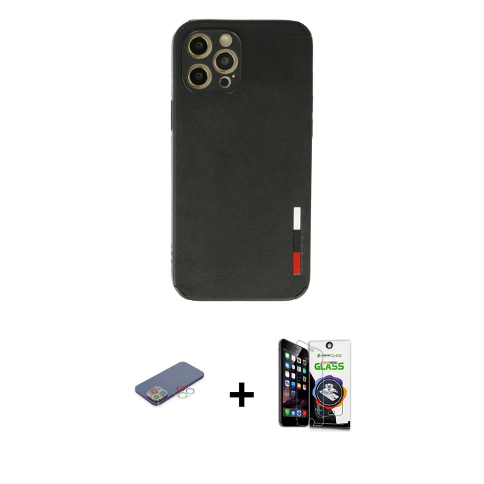 MARSİLYAN™- iPhone 12 Pro Max Kılıf Doruk Asil Koleksiyonu - Şeffaf Temperli Cam Ekran Koruyucu + Mavi Renkli Kamera Lens Koruma Cam