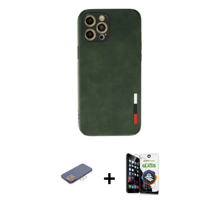 MARSİLYAN™- iPhone 12 Pro Max Kılıf Doruk Asil Koleksiyonu - Şeffaf Temperli Cam Ekran Koruyucu + Renkli Kamera Lens Koruma Cam - PE