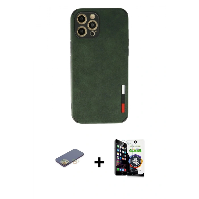 MARSİLYAN™- iPhone 12 Pro Max Kılıf Doruk Asil Koleksiyonu - Şeffaf Temperli Cam Ekran Koruyucu + Renkli Kamera Lens Koruma Cam - SI