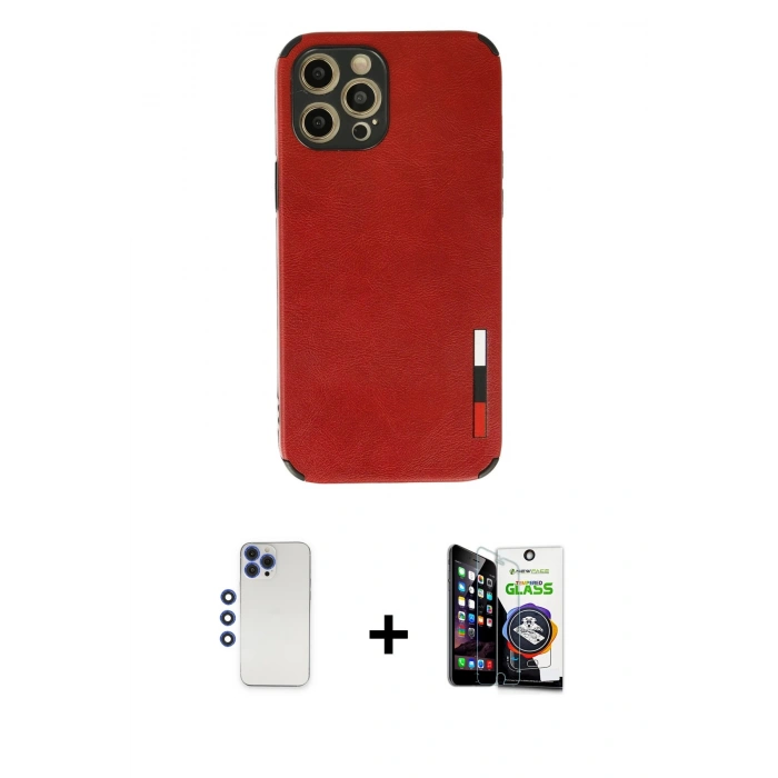 MARSİLYAN™- iPhone 12 Pro Max Kılıf Doruk Asil Koleksiyonu - Şeffaf Temperli Cam Ekran Koruyucu + Shine Kamera Lens - LT