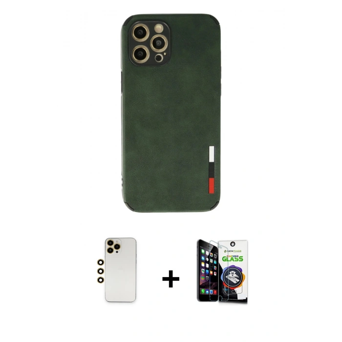 MARSİLYAN™- iPhone 12 Pro Max Kılıf Doruk Asil Koleksiyonu - Şeffaf Temperli Cam Ekran Koruyucu + Shine Kamera Lens - GD