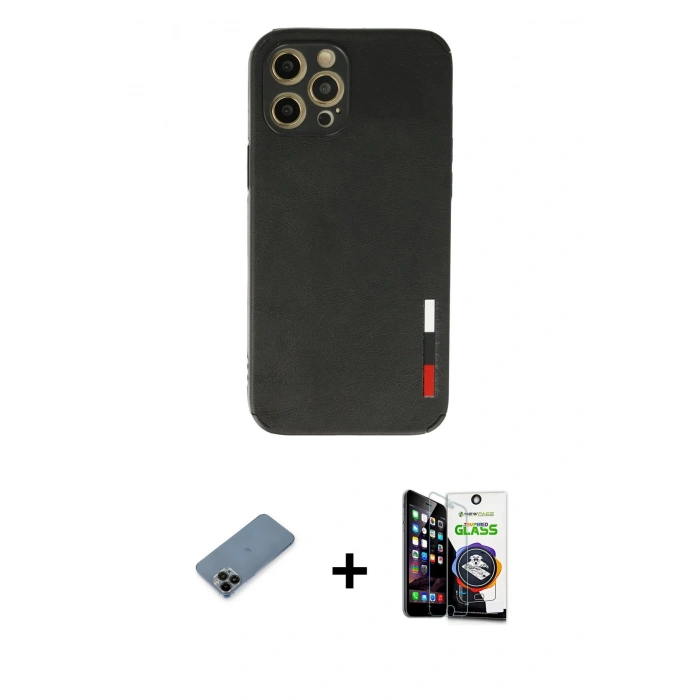 MARSİLYAN™- iPhone 12 Pro Max Kılıf Doruk Asil Koleksiyonu - Şeffaf Temperli Cam Ekran Koruyucu + Shine Kamera Lens Koruma Cam - SH