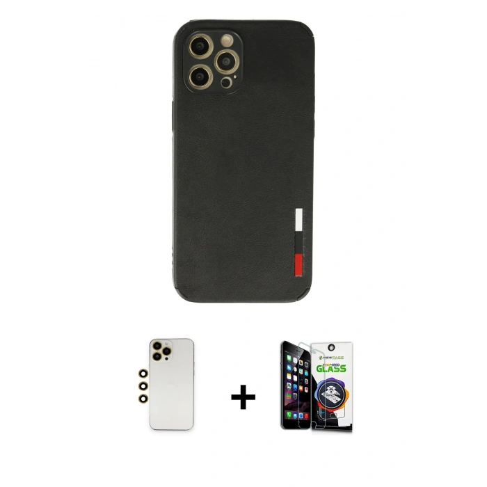 MARSİLYAN™- iPhone 12 Pro Max Kılıf Doruk Asil Koleksiyonu - Şeffaf Temperli Cam Ekran Koruyucu + Shine Kamera Lens - GD