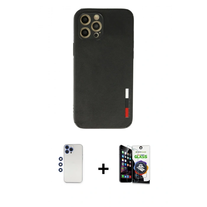 MARSİLYAN™- iPhone 12 Pro Max Kılıf Doruk Asil Koleksiyonu - Şeffaf Temperli Cam Ekran Koruyucu + Shine Kamera Lens - LT