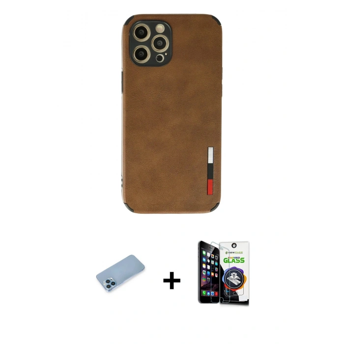 MARSİLYAN™- iPhone 12 Pro Max Kılıf Doruk Asil Koleksiyonu - Şeffaf Temperli Cam Ekran Koruyucu + Shine Kamera Lens Koruma Cam - MI