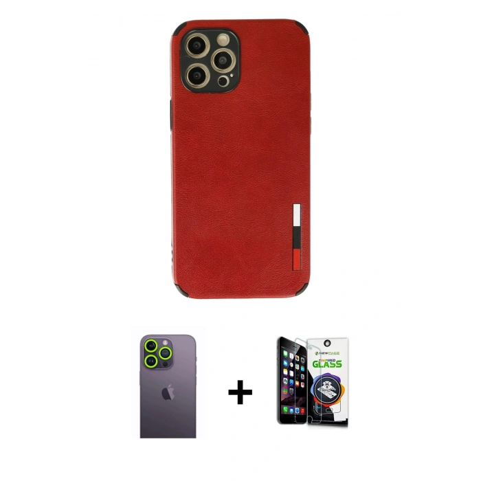MARSİLYAN™- iPhone 12 Pro Max Kılıf Doruk Asil Koleksiyonu - Şeffaf Temperli Cam Ekran Koruyucu + Yeşil Neon Fosforlu Kamera Lens