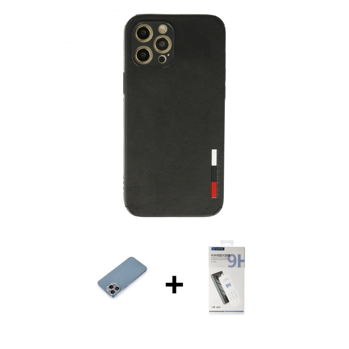 MARSİLYAN™- iPhone 12 Pro Max Kılıf Doruk Asil Koleksiyonu - Şeffaf Uv Polymer Nano Ekran Koruyucu + Shine Kamera Lens Koruma Cam - GI