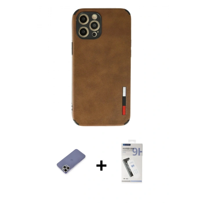 MARSİLYAN™- iPhone 12 Pro Max Kılıf Doruk Asil Koleksiyonu - Şeffaf Uv Polymer Nano Ekran Koruyucu + Metal Kamera Lens Koruma Cam - GD