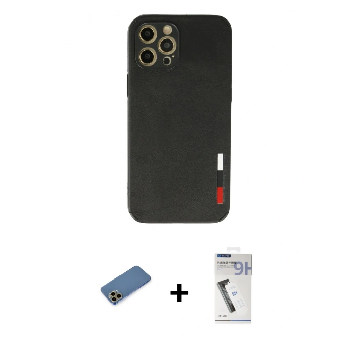 MARSİLYAN™- iPhone 12 Pro Max Kılıf Doruk Asil Koleksiyonu - Şeffaf Uv Polymer Nano Ekran Koruyucu + Shine Kamera Lens Koruma Cam - GD