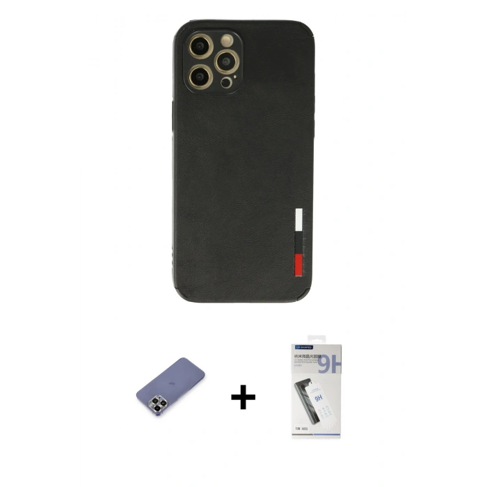 MARSİLYAN™- iPhone 12 Pro Max Kılıf Doruk Asil Koleksiyonu - Şeffaf Uv Polymer Nano Ekran Koruyucu + Metal Kamera Lens Koruma Cam - GD