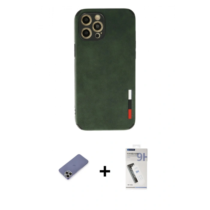 MARSİLYAN™- iPhone 12 Pro Max Kılıf Doruk Asil Koleksiyonu - Şeffaf Uv Polymer Nano Ekran Koruyucu + Metal Kamera Lens Koruma Cam - GD
