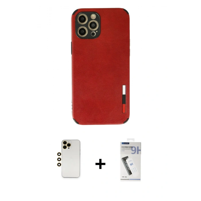 MARSİLYAN™- iPhone 12 Pro Max Kılıf Doruk Asil Koleksiyonu - Şeffaf Uv Polymer Nano Ekran Koruyucu + Gold Shine Kamera Lens