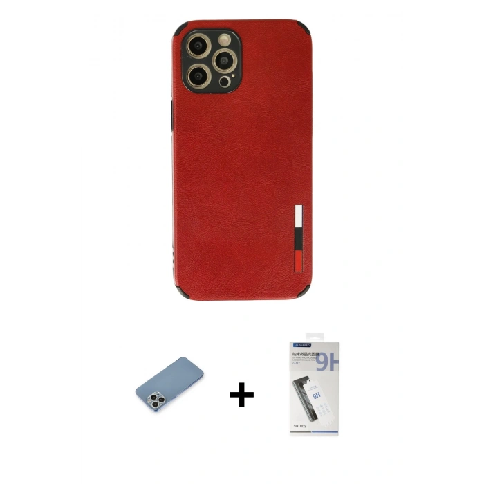 MARSİLYAN™- iPhone 12 Pro Max Kılıf Doruk Asil Koleksiyonu - Şeffaf Uv Polymer Nano Ekran Koruyucu + Shine Kamera Lens Koruma Cam - GS