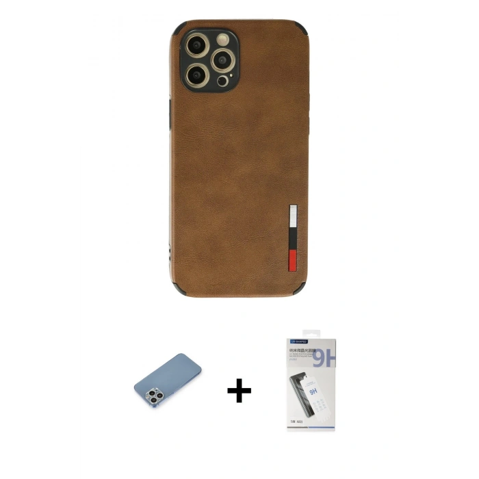 MARSİLYAN™- iPhone 12 Pro Max Kılıf Doruk Asil Koleksiyonu - Şeffaf Uv Polymer Nano Ekran Koruyucu + Shine Kamera Lens Koruma Cam - GS