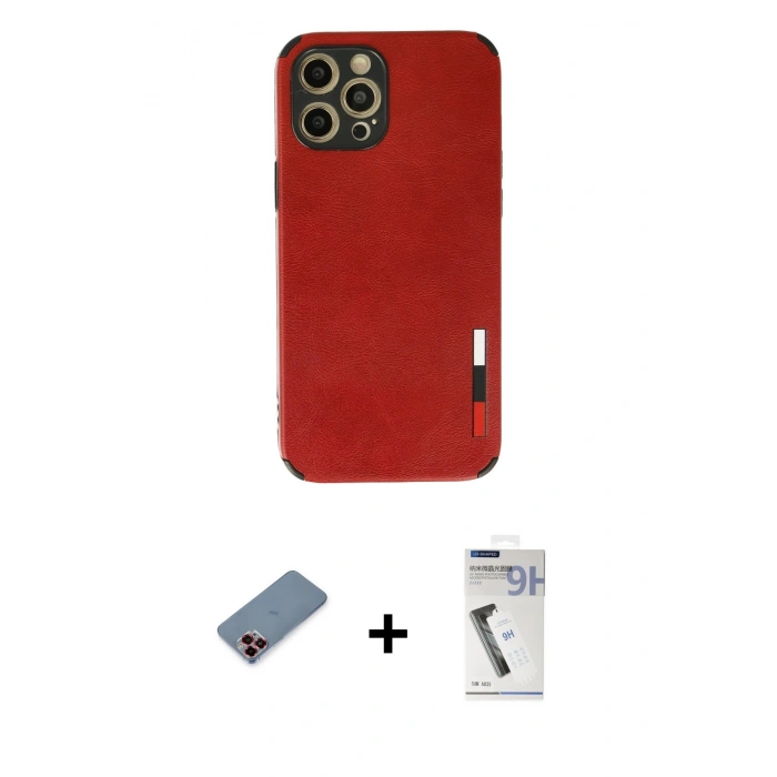 MARSİLYAN™- iPhone 12 Pro Max Kılıf Doruk Asil Koleksiyonu - Şeffaf Uv Polymer Nano Ekran Koruyucu + Metal Kamera Lens Koruma Cam - KI