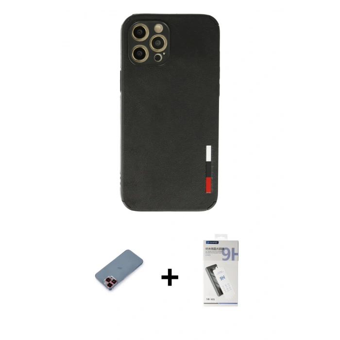 MARSİLYAN™- iPhone 12 Pro Max Kılıf Doruk Asil Koleksiyonu - Şeffaf Uv Polymer Nano Ekran Koruyucu + Metal Kamera Lens Koruma Cam - KI