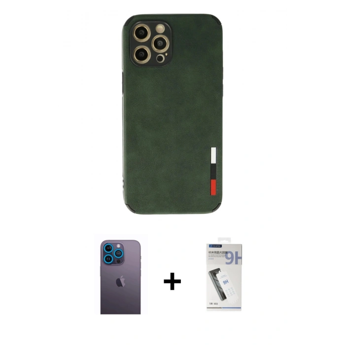 MARSİLYAN™- iPhone 12 Pro Max Kılıf Doruk Asil Koleksiyonu - Şeffaf Uv Polymer Nano Ekran Koruyucu + Neon Fosforlu Kamera Lens - MI