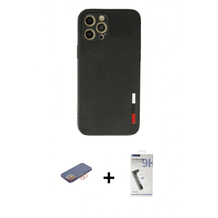 MARSİLYAN™- iPhone 12 Pro Max Kılıf Doruk Asil Koleksiyonu - Şeffaf Uv Polymer Nano Ekran Koruyucu + Renkli Kamera Lens Koruma Cam - TU