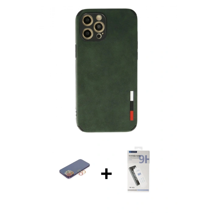 MARSİLYAN™- iPhone 12 Pro Max Kılıf Doruk Asil Koleksiyonu - Şeffaf Uv Polymer Nano Ekran Koruyucu + Renkli Kamera Lens Koruma Cam - TU
