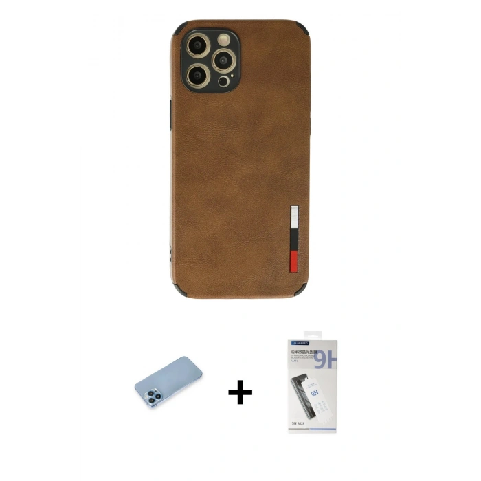 MARSİLYAN™- iPhone 12 Pro Max Kılıf Doruk Asil Koleksiyonu - Şeffaf Uv Polymer Nano Ekran Koruyucu + Shine Kamera Lens Koruma Cam - MI