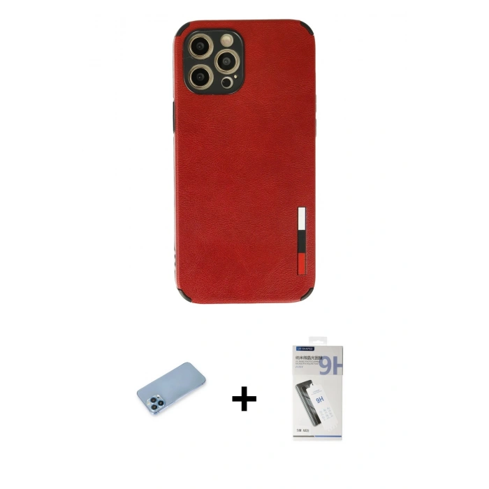 MARSİLYAN™- iPhone 12 Pro Max Kılıf Doruk Asil Koleksiyonu - Şeffaf Uv Polymer Nano Ekran Koruyucu + Shine Kamera Lens Koruma Cam - MI