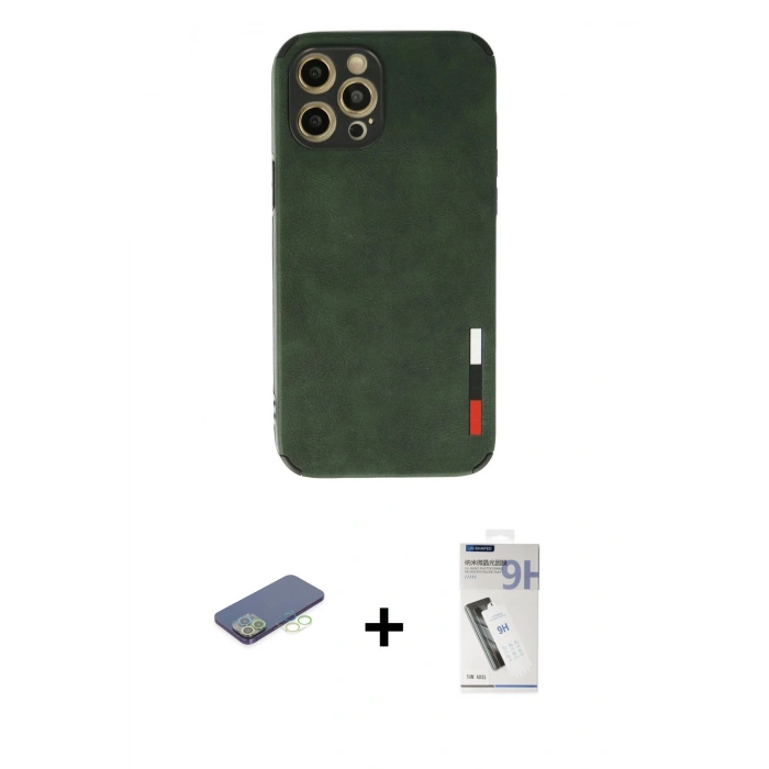 MARSİLYAN™- iPhone 12 Pro Max Kılıf Doruk Asil Koleksiyonu - Şeffaf Uv Polymer Nano Ekran Koruyucu + Renkli Kamera Lens Koruma Cam - YL