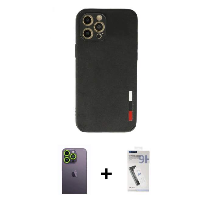 MARSİLYAN™- iPhone 12 Pro Max Kılıf Doruk Asil Koleksiyonu - Şeffaf Uv Polymer Nano Ekran Koruyucu + Yeşil Neon Fosforlu Kamera Lens